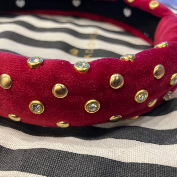 New Lele Sadoughi Red Gold Petite Velvet Gift idea Crystal Studded Knot Headband - Picture 2 of 5